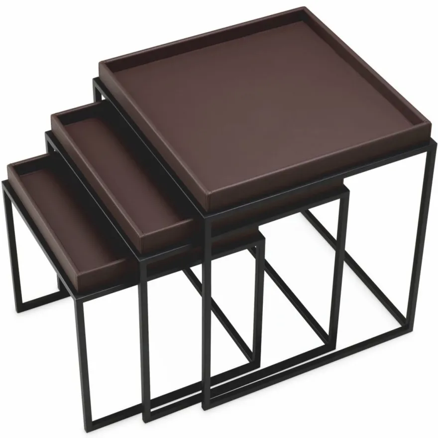 Casa Padrino Luxus Beistelltisch 3er Set Dunkelbraun / Schwarz - Wohnzimmer & Hotel Möbel