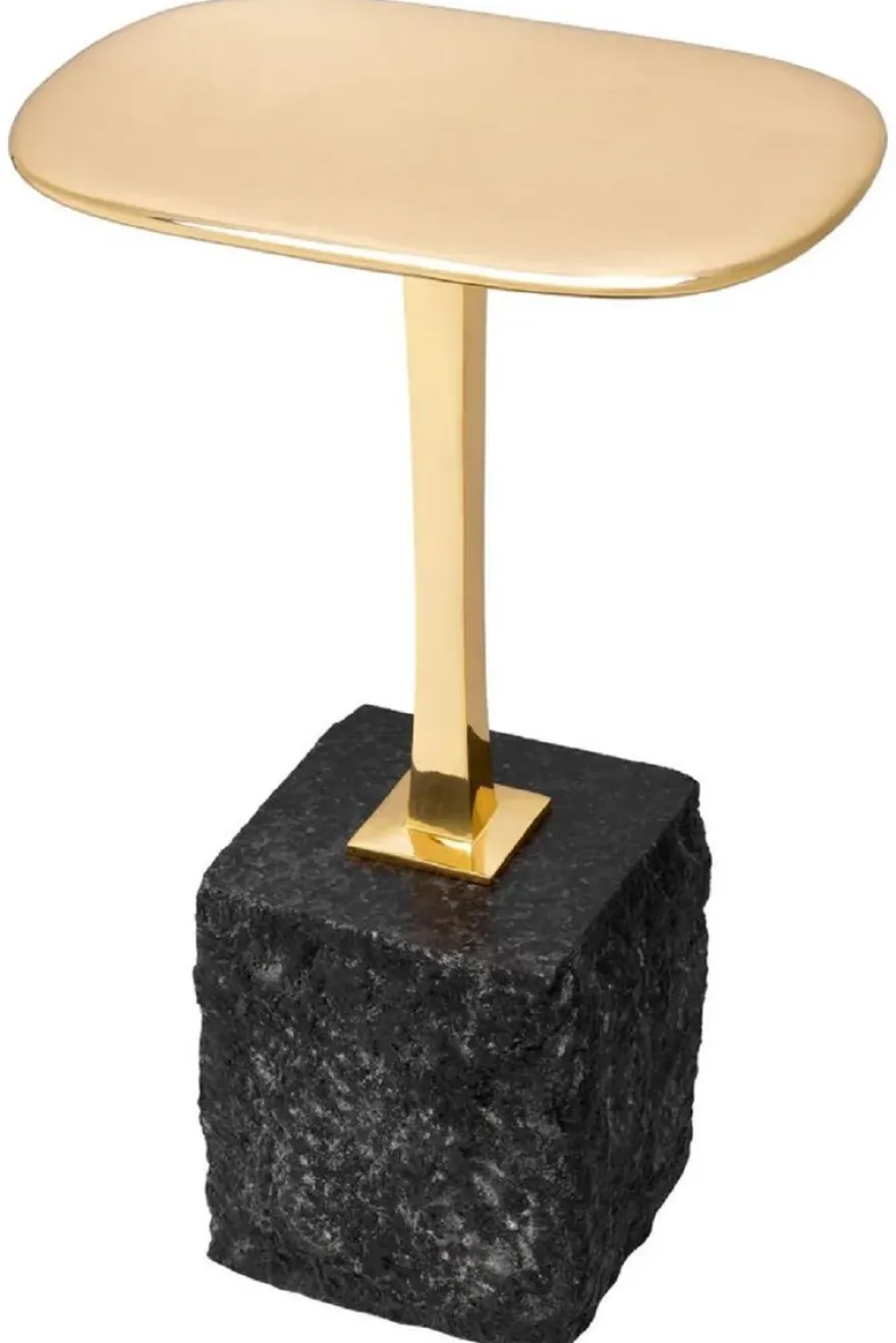Casa Padrino Luxus Beistelltisch Messing / Schwarz 35 x 25 x H. 54,5 cm - Messing Tisch mit Granitsockel - Luxus Möbel - Wohnzimmer Möbel - Luxus Einrichtung - Wohnzimmer Einrichtung