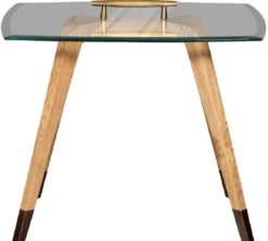 Casa Padrino Luxus Beistelltisch Naturfarben / Braun / Messingfarben 60 x 40 x H. 53 cm - Moderner Tisch mit Glasplatte und Tragegriff - Wohnzimmer Möbel - Luxus Kollektion