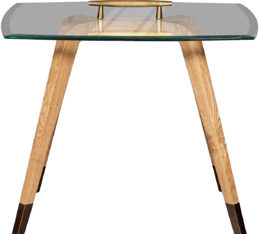 Casa Padrino Luxus Beistelltisch Naturfarben / Braun / Messingfarben 60 x 40 x H. 53 cm - Moderner Tisch mit Glasplatte und Tragegriff - Wohnzimmer Möbel - Luxus Kollektion