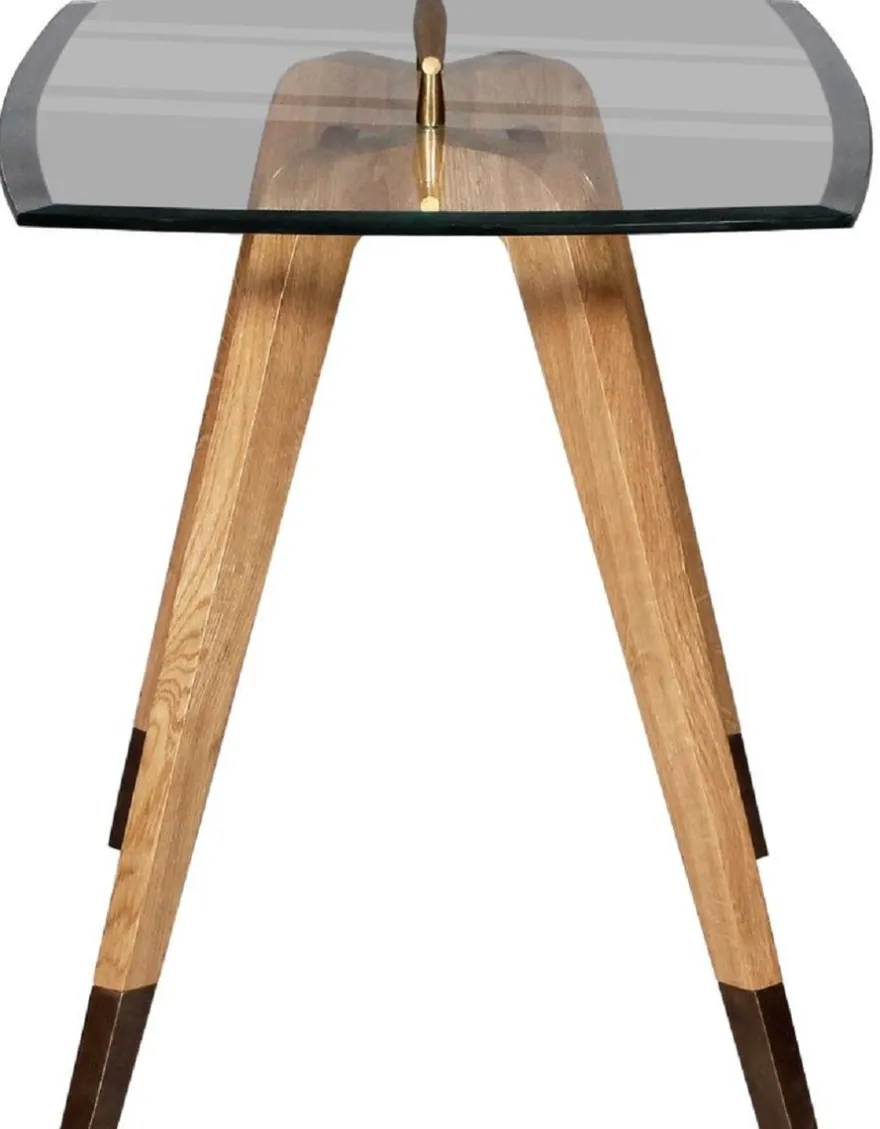 Casa Padrino Luxus Beistelltisch Naturfarben / Braun / Messingfarben 60 x 40 x H. 53 cm - Moderner Tisch mit Glasplatte und Tragegriff - Wohnzimmer Möbel - Luxus Kollektion