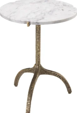 Casa Padrino Luxus Beistelltisch Vintage Messingfarben / Weiß Ø 45 x H. 58,5 cm - Messing Tisch mit Marmorplatte - Wohnzimmer Möbel - Luxus Möbel