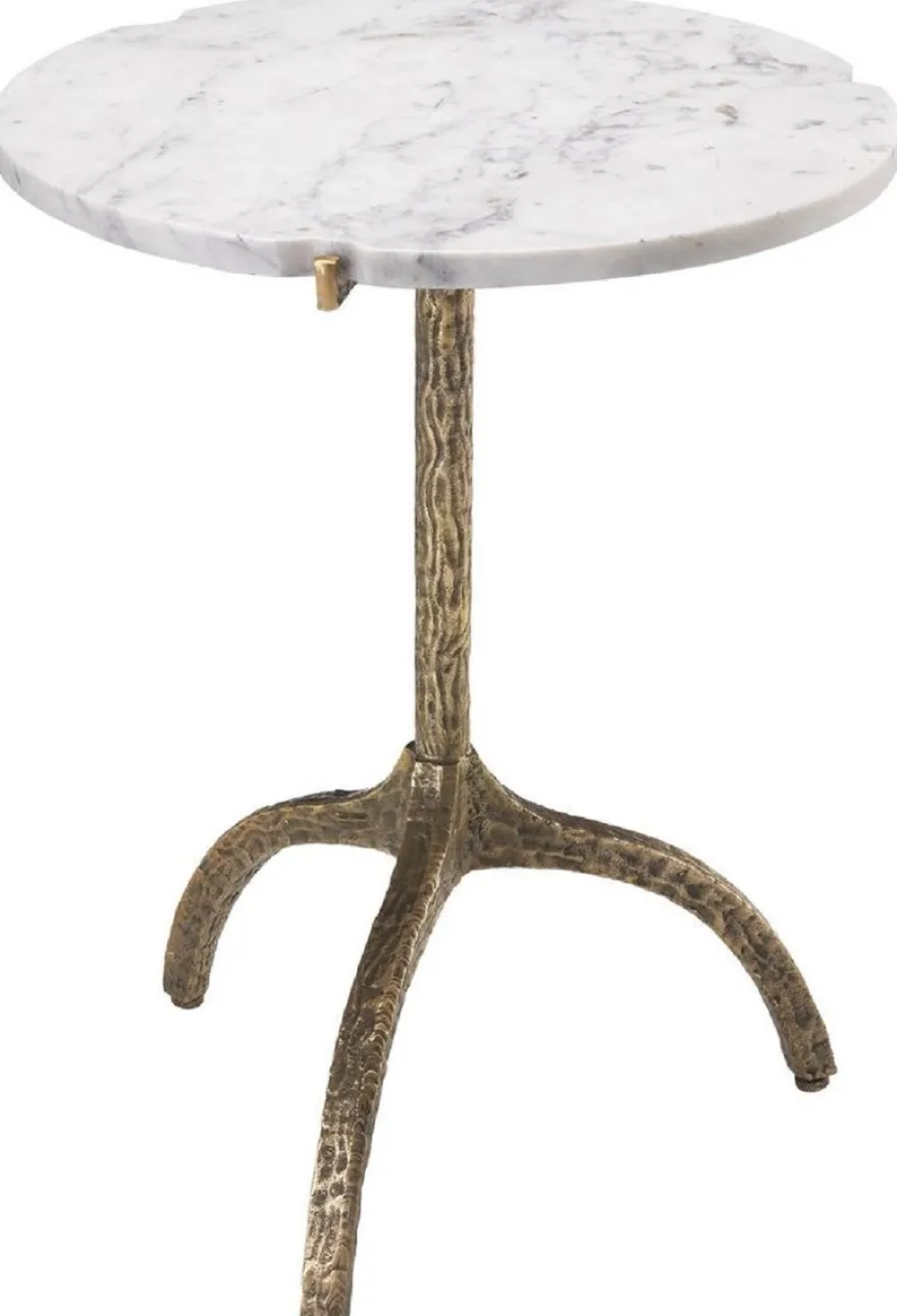 Casa Padrino Luxus Beistelltisch Vintage Messingfarben / Weiß Ø 45 x H. 58,5 cm - Messing Tisch mit Marmorplatte - Wohnzimmer Möbel - Luxus Möbel
