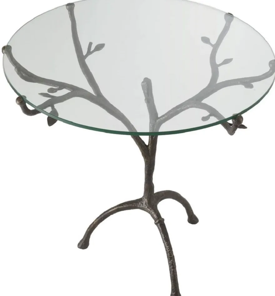 Casa Padrino Luxus Beistelltisch Bronzefarben Ø 79,5 x H. 75 cm - Runder Dreibein Messing Tisch mit Glasplatte - Wohnzimmer Möbel - Luxus Möbel