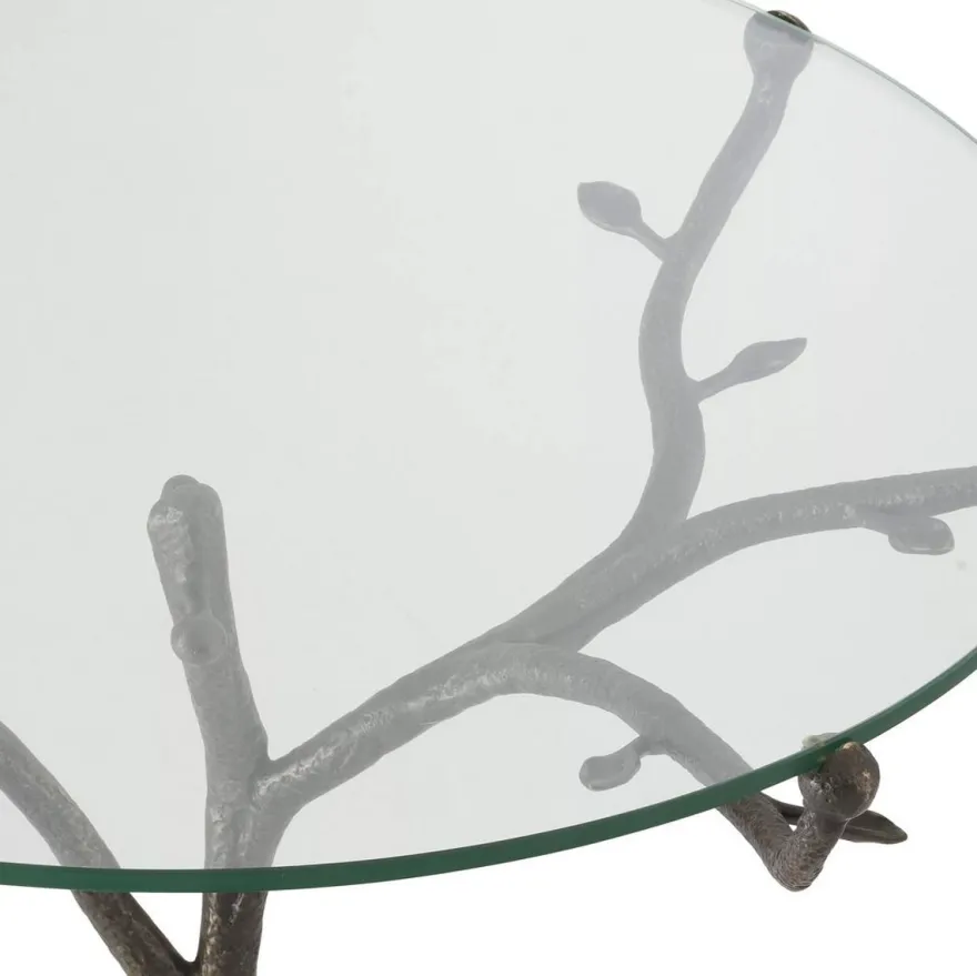 Casa Padrino Luxus Beistelltisch Bronzefarben Ø 79,5 x H. 75 cm - Runder Dreibein Messing Tisch mit Glasplatte - Wohnzimmer Möbel - Luxus Möbel