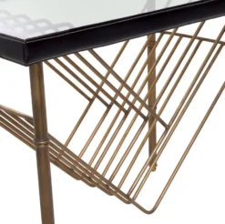Casa Padrino Luxus Beistelltisch Vintage Messing / Schwarz 70 x 45 x H. 56 cm - Rechteckiger Tisch mit Glasplatte - Wohnzimmer Möbel - Luxus Möbel - Luxus Einrichtung - Wohnzimmer Einrichtung