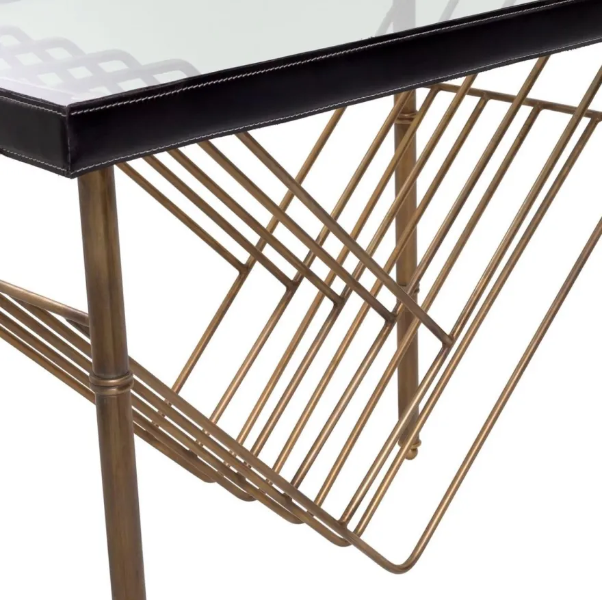 Casa Padrino Luxus Beistelltisch Vintage Messing / Schwarz 70 x 45 x H. 56 cm - Rechteckiger Tisch mit Glasplatte - Wohnzimmer Möbel - Luxus Möbel - Luxus Einrichtung - Wohnzimmer Einrichtung