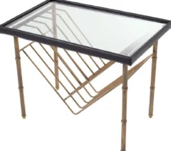 Casa Padrino Luxus Beistelltisch Vintage Messing / Schwarz 70 x 45 x H. 56 cm - Rechteckiger Tisch mit Glasplatte - Wohnzimmer Möbel - Luxus Möbel - Luxus Einrichtung - Wohnzimmer Einrichtung
