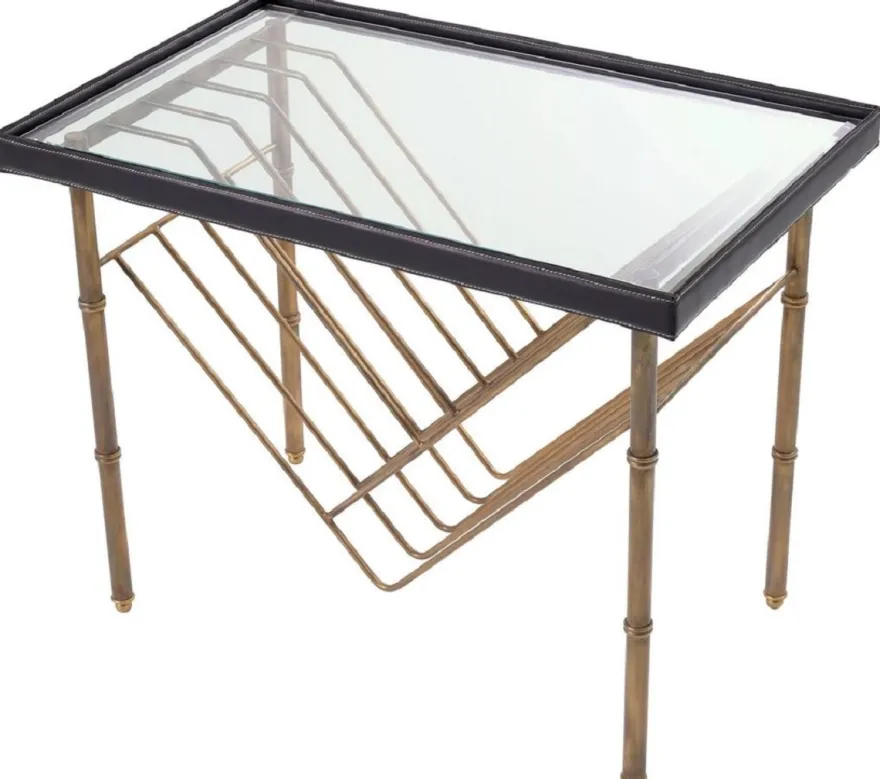 Casa Padrino Luxus Beistelltisch Vintage Messing / Schwarz 70 x 45 x H. 56 cm - Rechteckiger Tisch mit Glasplatte - Wohnzimmer Möbel - Luxus Möbel - Luxus Einrichtung - Wohnzimmer Einrichtung