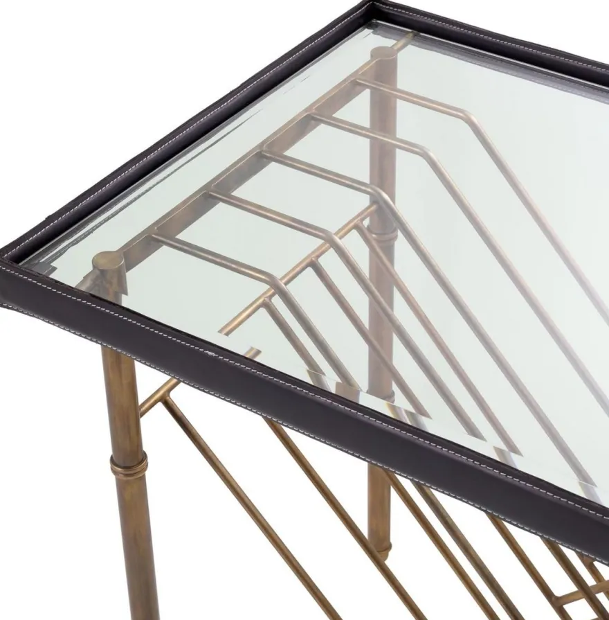 Casa Padrino Luxus Beistelltisch Vintage Messing / Schwarz 70 x 45 x H. 56 cm - Rechteckiger Tisch mit Glasplatte - Wohnzimmer Möbel - Luxus Möbel - Luxus Einrichtung - Wohnzimmer Einrichtung