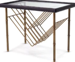 Casa Padrino Luxus Beistelltisch Vintage Messing / Schwarz 70 x 45 x H. 56 cm - Rechteckiger Tisch mit Glasplatte - Wohnzimmer Möbel - Luxus Möbel - Luxus Einrichtung - Wohnzimmer Einrichtung