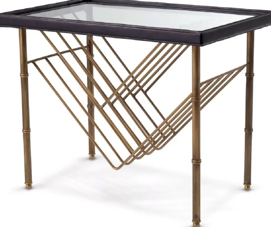 Casa Padrino Luxus Beistelltisch Vintage Messing / Schwarz 70 x 45 x H. 56 cm - Rechteckiger Tisch mit Glasplatte - Wohnzimmer Möbel - Luxus Möbel - Luxus Einrichtung - Wohnzimmer Einrichtung