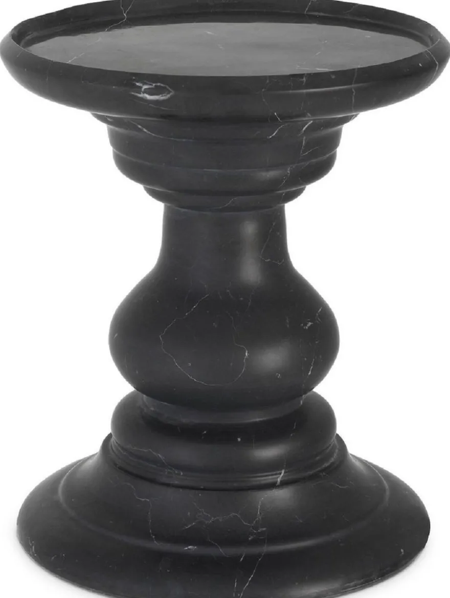 Casa Padrino Luxus Beistelltisch Schwarz Ø 33 x H. 39,5 cm - Runder Beistelltisch aus hochwertigem Marmor - Luxus Marmor Möbel