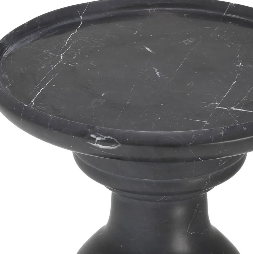 Casa Padrino Luxus Beistelltisch Schwarz Ø 33 x H. 39,5 cm - Runder Beistelltisch aus hochwertigem Marmor - Luxus Marmor Möbel