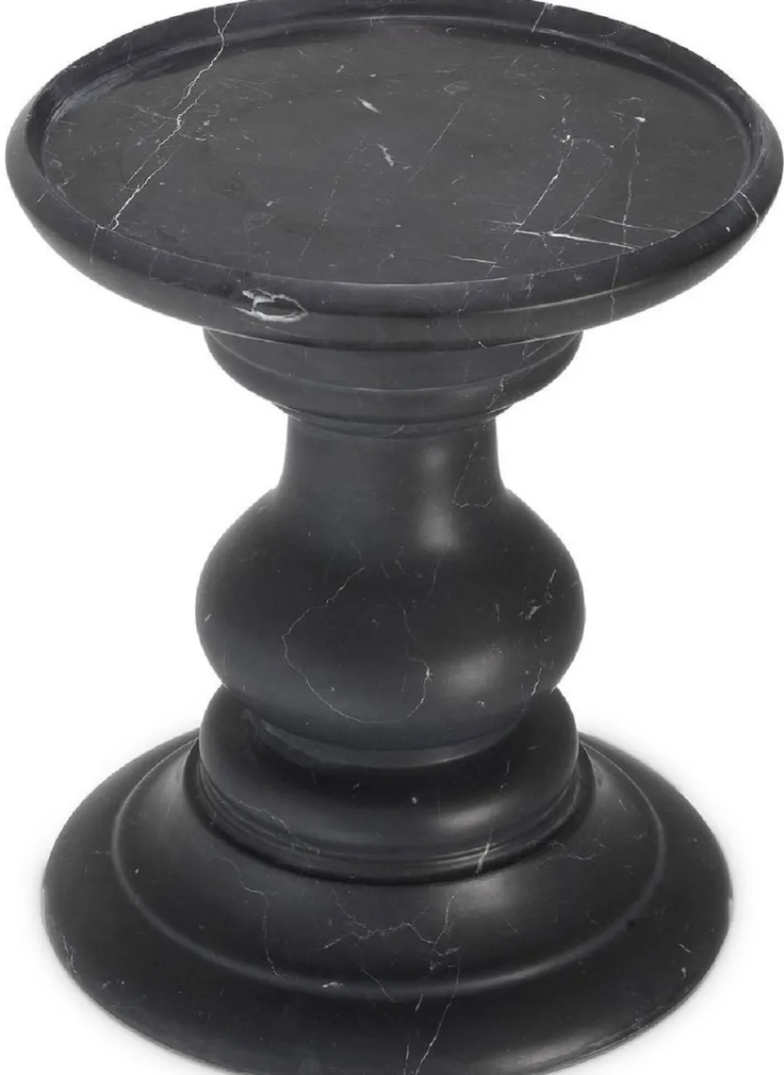 Casa Padrino Luxus Beistelltisch Schwarz Ø 33 x H. 39,5 cm - Runder Beistelltisch aus hochwertigem Marmor - Luxus Marmor Möbel