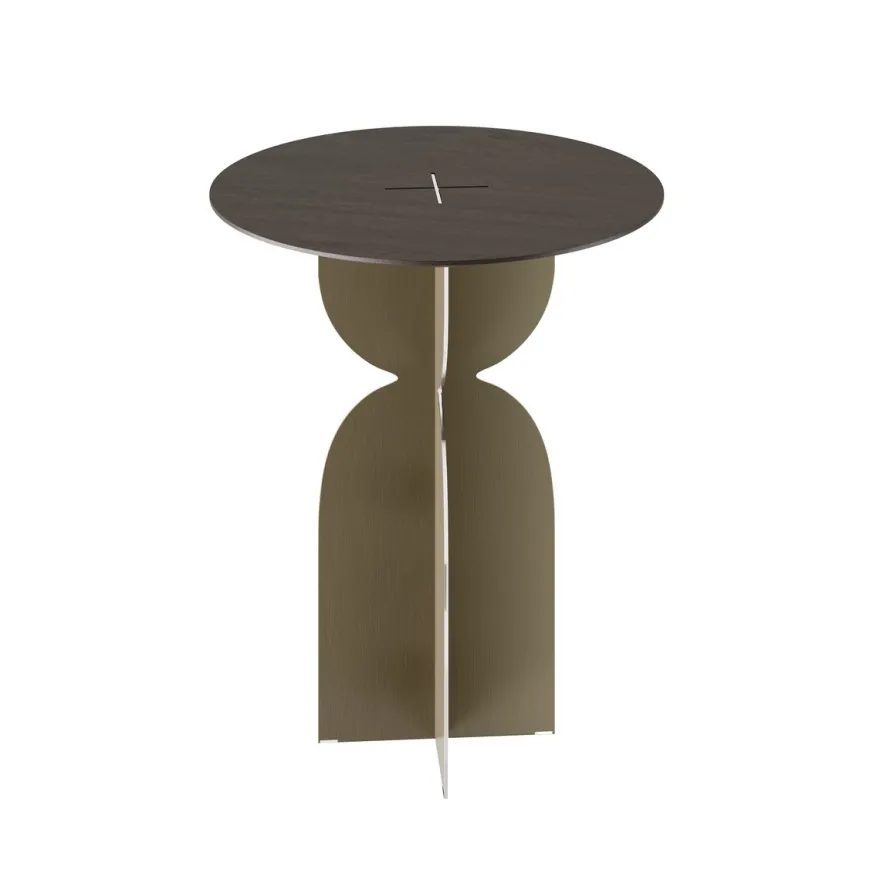 Casa Padrino Luxus Beistelltisch Braun / Bronzefarben Ø 50 x H. 60 cm - Runder Beistelltisch mit Platte in dunkelbraunem Eichenfurnier und gebürstetem Edelstahl Fuß - Luxus Möbel