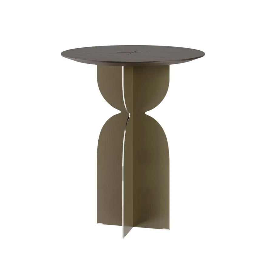 Casa Padrino Luxus Beistelltisch Braun / Bronzefarben Ø 50 x H. 60 cm - Runder Beistelltisch mit Platte in dunkelbraunem Eichenfurnier und gebürstetem Edelstahl Fuß - Luxus Möbel