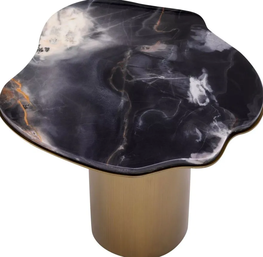 Casa Padrino Luxus Beistelltisch Schwarz / Messing 58,5 x 60,5 x H. 51 cm - Edelstahl Tisch mit Marmorplatte - Wohnzimmer Möbel - Luxus Möbel - Wohnzimmer Einrichtung - Luxus Qualität