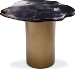 Casa Padrino Luxus Beistelltisch Schwarz / Messing 58,5 x 60,5 x H. 51 cm - Edelstahl Tisch mit Marmorplatte - Wohnzimmer Möbel - Luxus Möbel - Wohnzimmer Einrichtung - Luxus Qualität