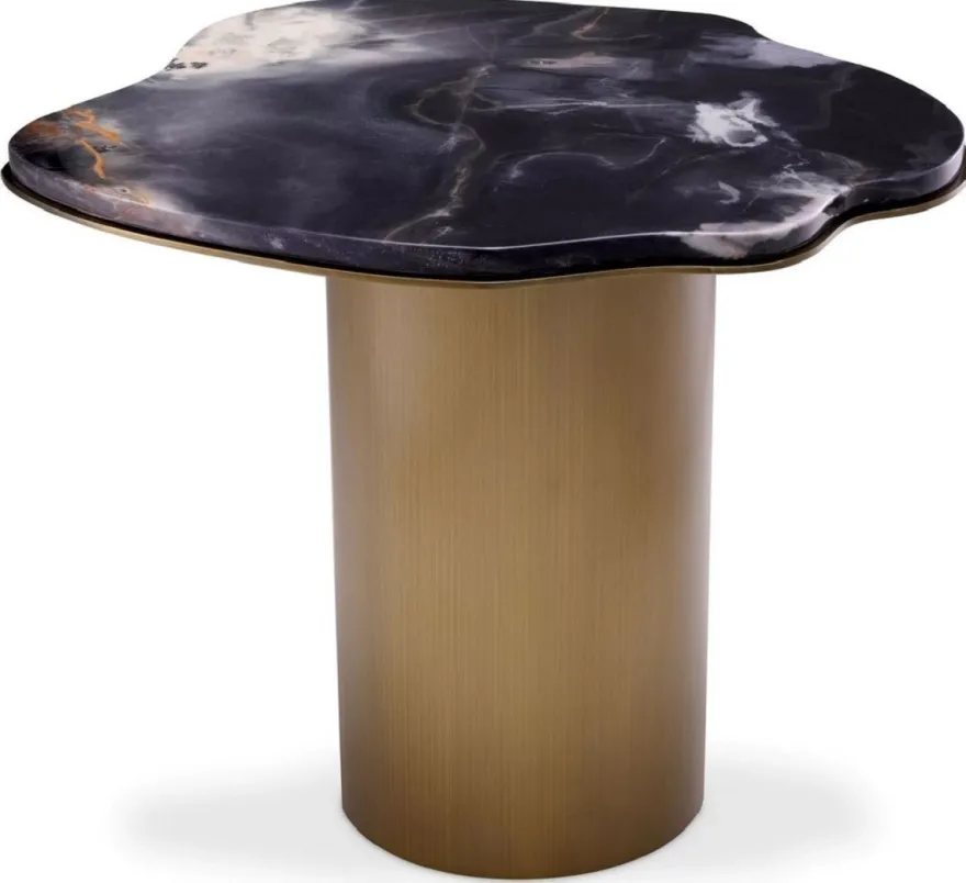 Casa Padrino Luxus Beistelltisch Schwarz / Messing 58,5 x 60,5 x H. 51 cm - Edelstahl Tisch mit Marmorplatte - Wohnzimmer Möbel - Luxus Möbel - Wohnzimmer Einrichtung - Luxus Qualität