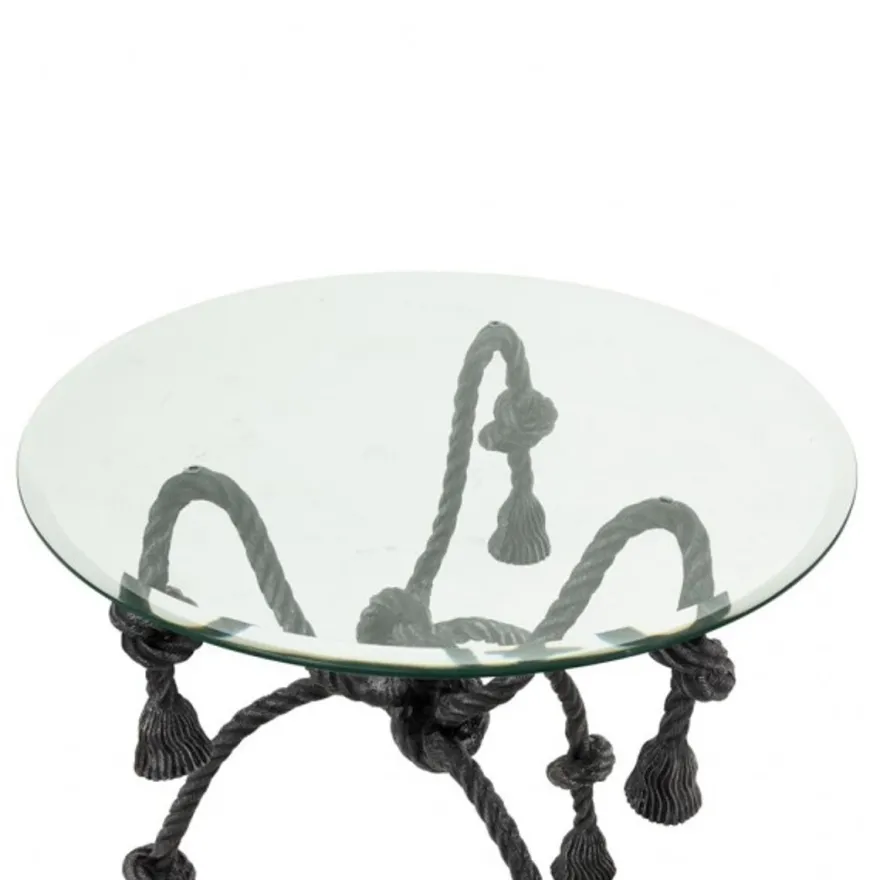 Casa Padrino Luxus Beistelltisch Metall / Glas Tauseil Optik Anthrazit - Ø 75 x H 72,5 cm