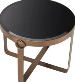 Casa Padrino Luxus Beistelltisch Kupferfarben / Schwarz Ø 60 x H. 47 cm - Runder Edelstahl Tisch mit Glasplatte - Wohnzimmer Möbel - Luxus Möbel
