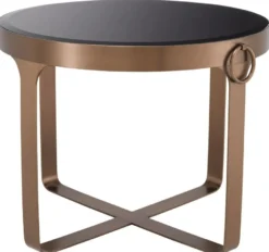Casa Padrino Luxus Beistelltisch Kupferfarben / Schwarz Ø 60 x H. 47 cm - Runder Edelstahl Tisch mit Glasplatte - Wohnzimmer Möbel - Luxus Möbel