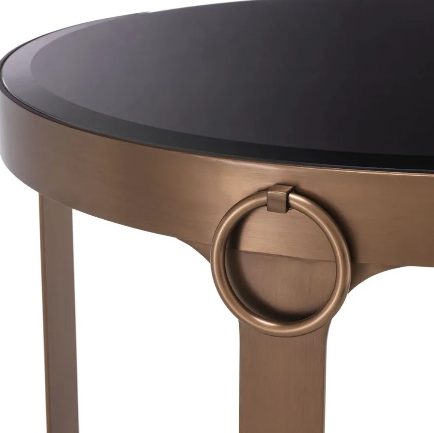Casa Padrino Luxus Beistelltisch Kupferfarben / Schwarz Ø 60 x H. 47 cm - Runder Edelstahl Tisch mit Glasplatte - Wohnzimmer Möbel - Luxus Möbel