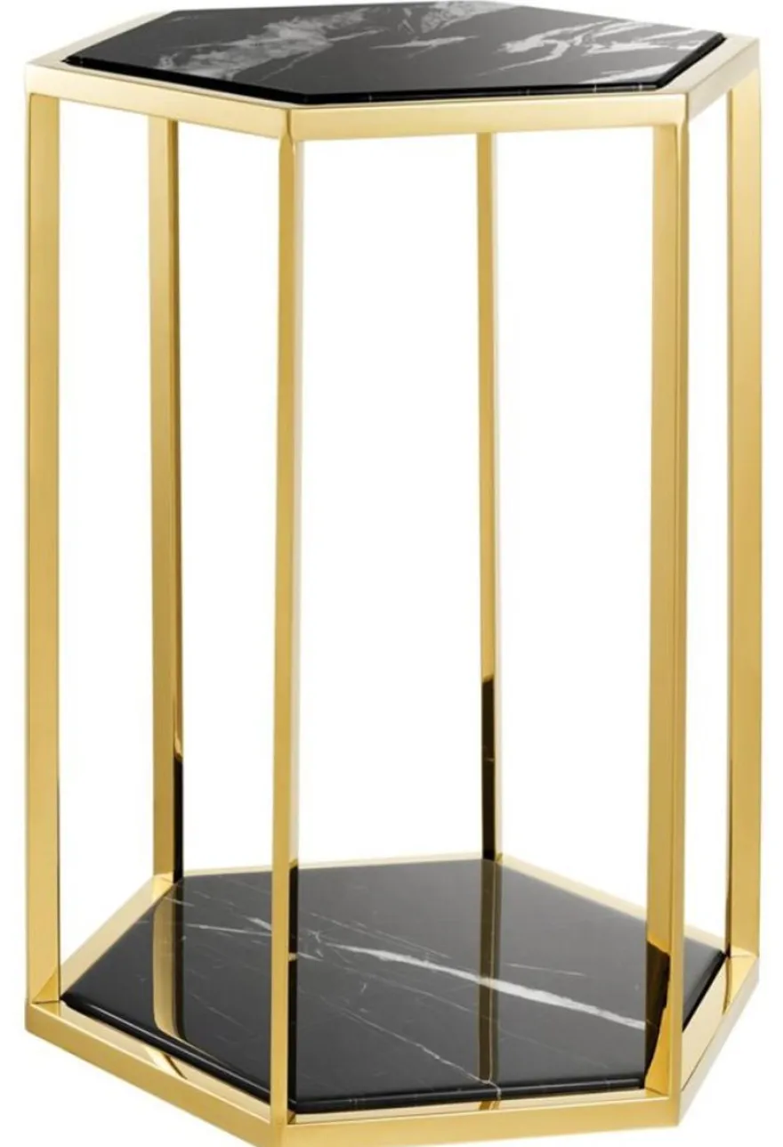 Casa Padrino Luxus Beistelltisch 2er Set in gold mit schwarzem Marmor - Luxus Qualität