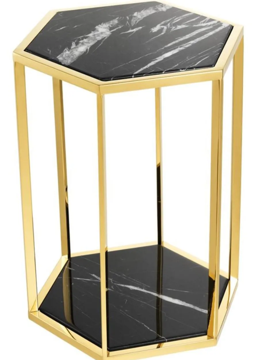Casa Padrino Luxus Beistelltisch 2er Set in gold mit schwarzem Marmor - Luxus Qualität
