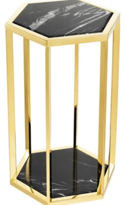 Casa Padrino Luxus Beistelltisch 2er Set in gold mit schwarzem Marmor - Luxus Qualität