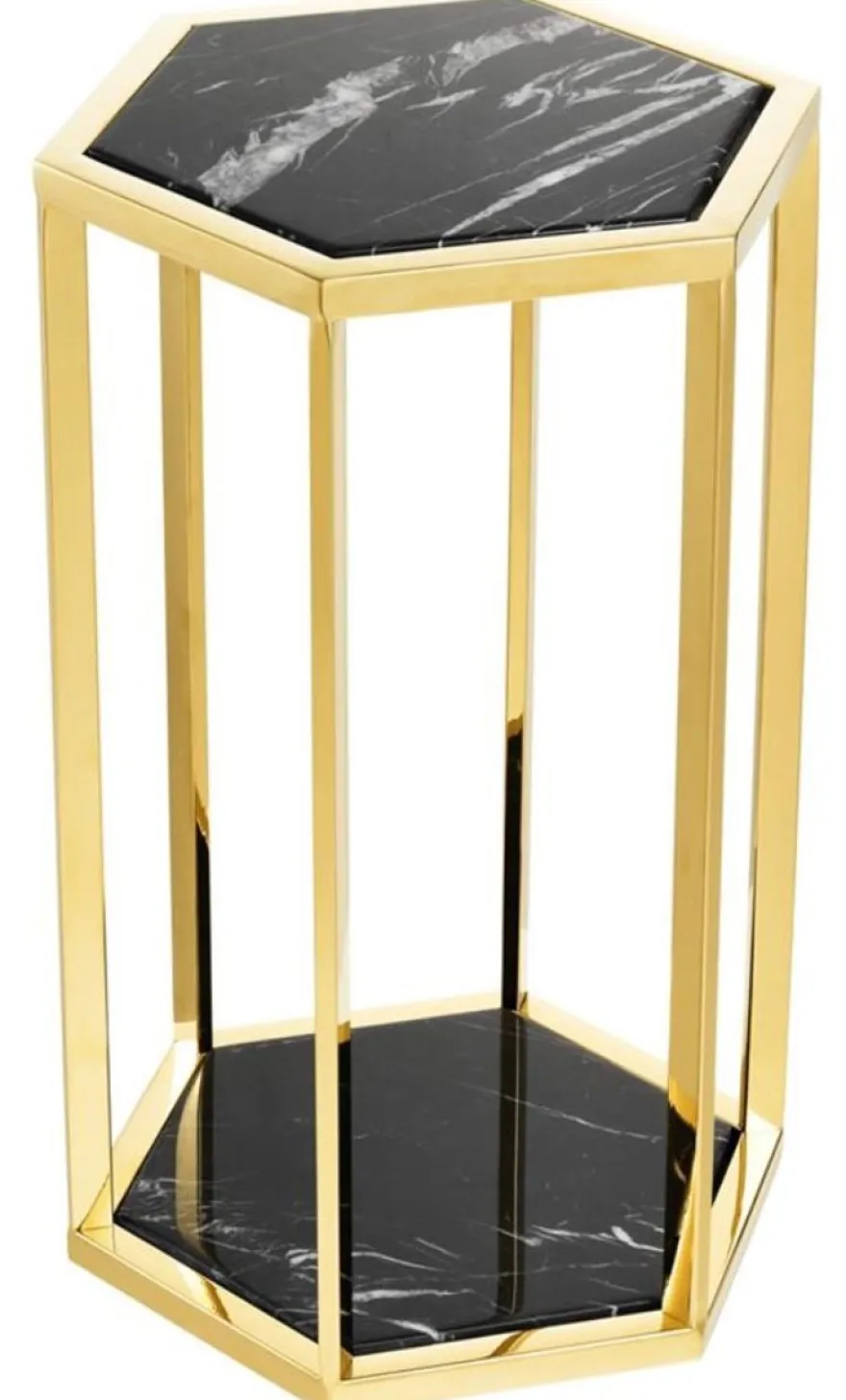 Casa Padrino Luxus Beistelltisch 2er Set in gold mit schwarzem Marmor - Luxus Qualität