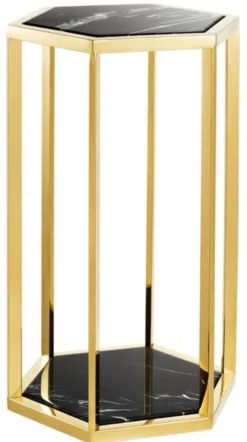Casa Padrino Luxus Beistelltisch 2er Set in gold mit schwarzem Marmor - Luxus Qualität