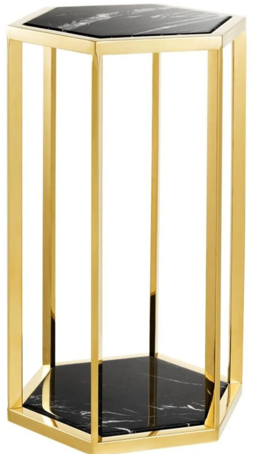 Casa Padrino Luxus Beistelltisch 2er Set in gold mit schwarzem Marmor - Luxus Qualität