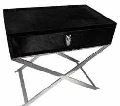 Casa Padrino Luxus Beistelltisch mit Schublade Schwarz / Silber 70 x 46 x H. 61 cm - Wohnzimmermöbel