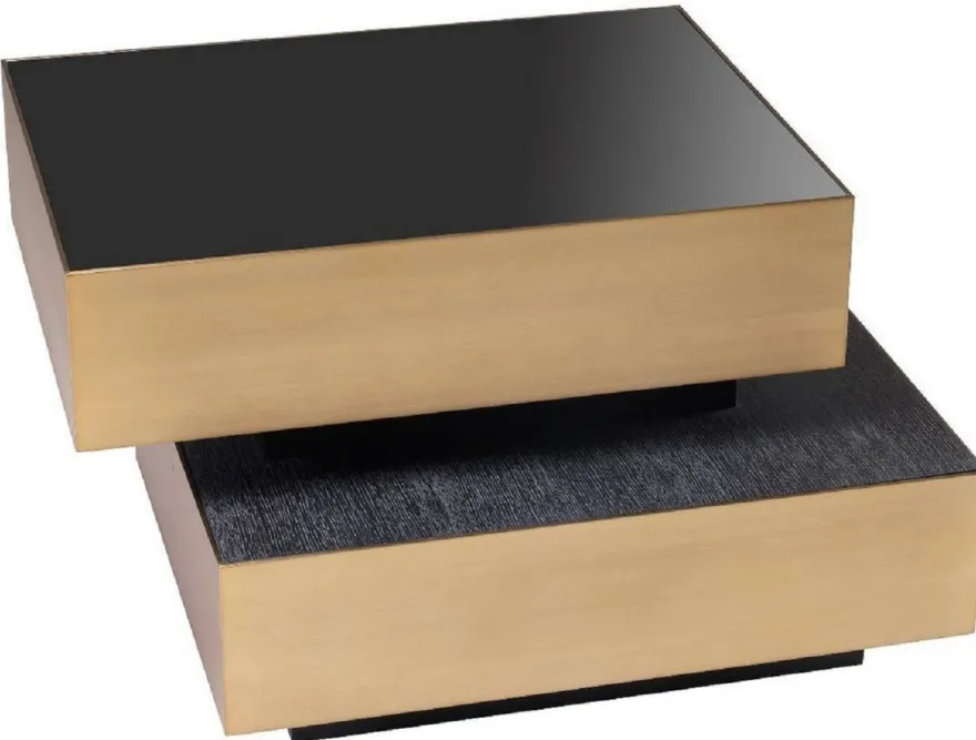 Casa Padrino Luxus Beistelltisch Messingfarben / Anthrazitgrau / Schwarz 62 x 80 x H. 48 cm - Wohnzimmer Möbel - Luxus Qualität