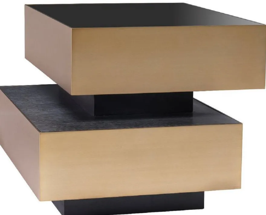 Casa Padrino Luxus Beistelltisch Messingfarben / Anthrazitgrau / Schwarz 62 x 80 x H. 48 cm - Wohnzimmer Möbel - Luxus Qualität