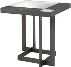 Casa Padrino Luxus Beistelltisch Weiß / Lila / Mokka 55 x 55 x H. 58 cm - Tisch mit Marmorplatten und Edelstahl Gestell - Luxus Möbel