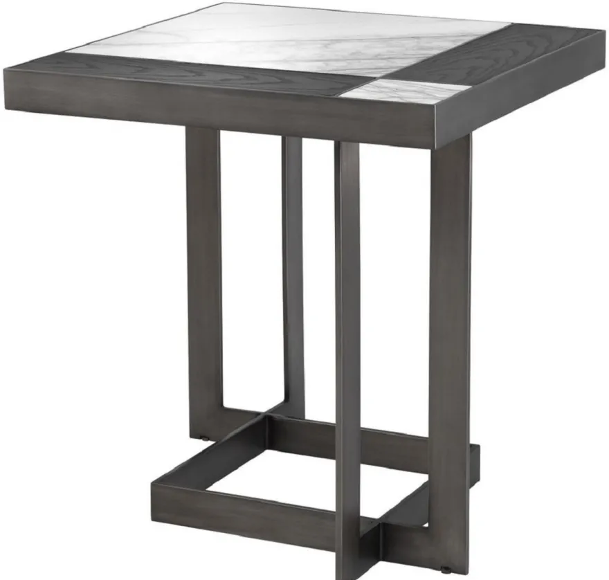 Casa Padrino Luxus Beistelltisch Weiß / Lila / Mokka 55 x 55 x H. 58 cm - Tisch mit Marmorplatten und Edelstahl Gestell - Luxus Möbel