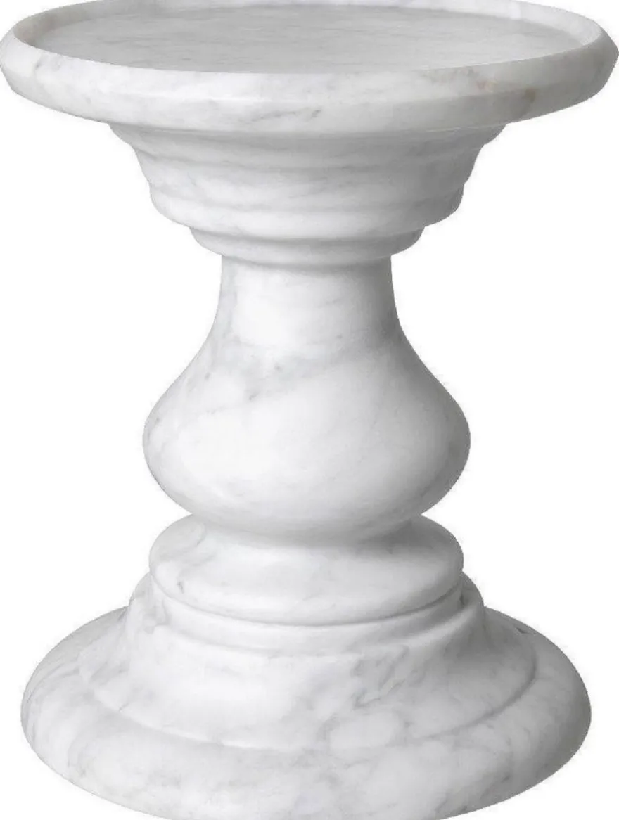 Casa Padrino Luxus Beistelltisch Weiß Ø 33 x H. 39,5 cm - Runder Beistelltisch aus hochwertigem Carrara Marmor - Luxus Marmor Möbel