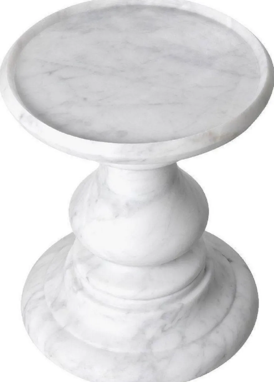 Casa Padrino Luxus Beistelltisch Weiß Ø 33 x H. 39,5 cm - Runder Beistelltisch aus hochwertigem Carrara Marmor - Luxus Marmor Möbel