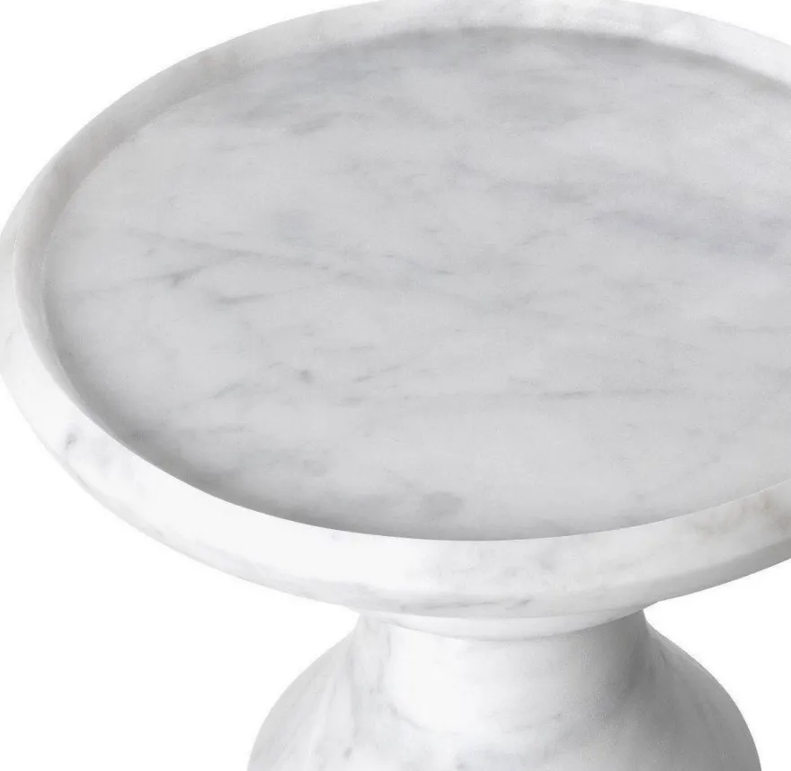 Casa Padrino Luxus Beistelltisch Weiß Ø 33 x H. 39,5 cm - Runder Beistelltisch aus hochwertigem Carrara Marmor - Luxus Marmor Möbel