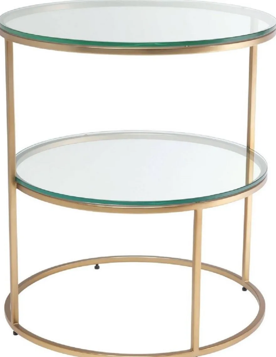Casa Padrino Luxus Beistelltisch Messingfarben Ø 50 x H. 57 cm - Runder Edelstahl Tisch mit gehärteten Glasplatten - Luxus Qualität