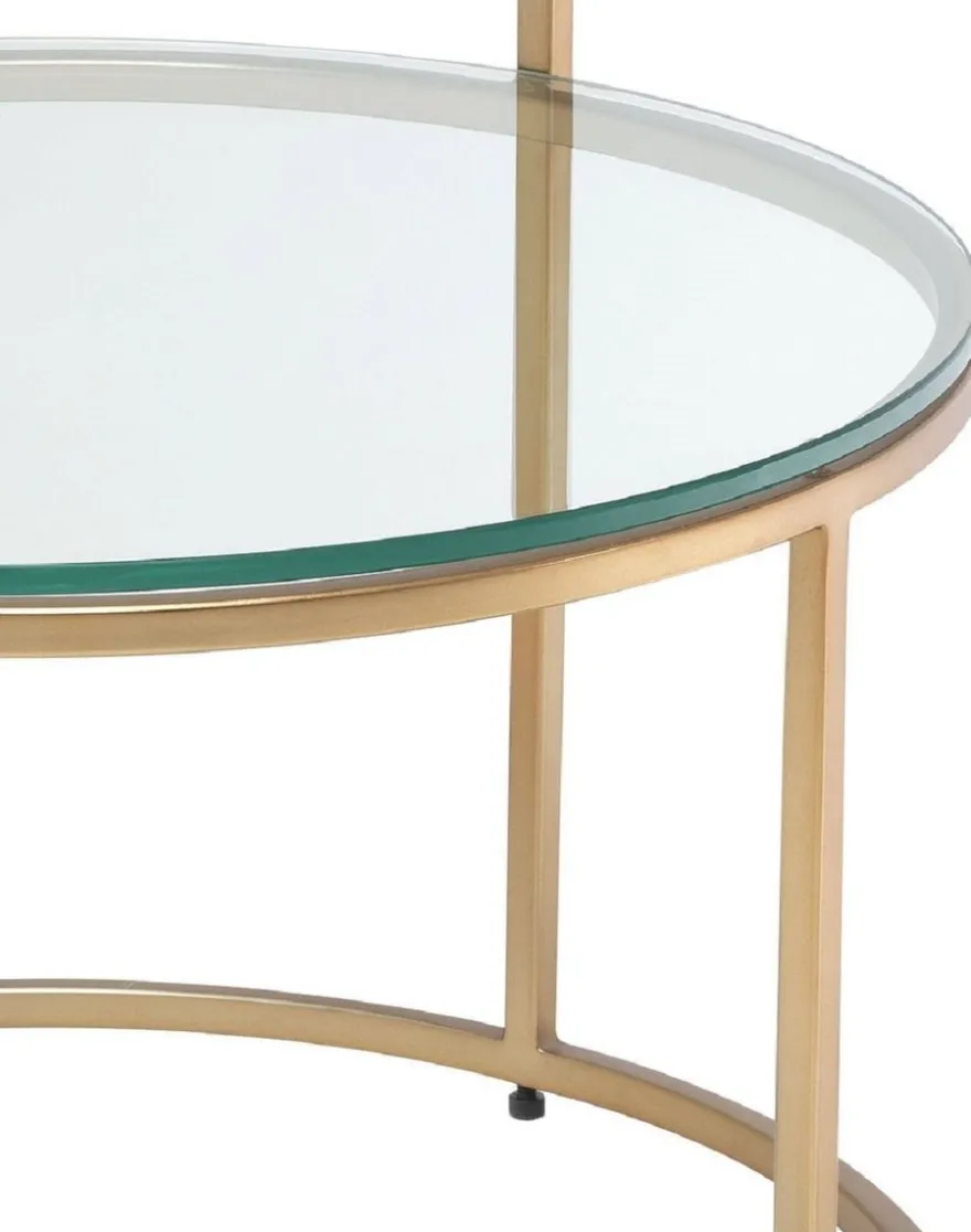 Casa Padrino Luxus Beistelltisch Messingfarben Ø 50 x H. 57 cm - Runder Edelstahl Tisch mit gehärteten Glasplatten - Luxus Qualität