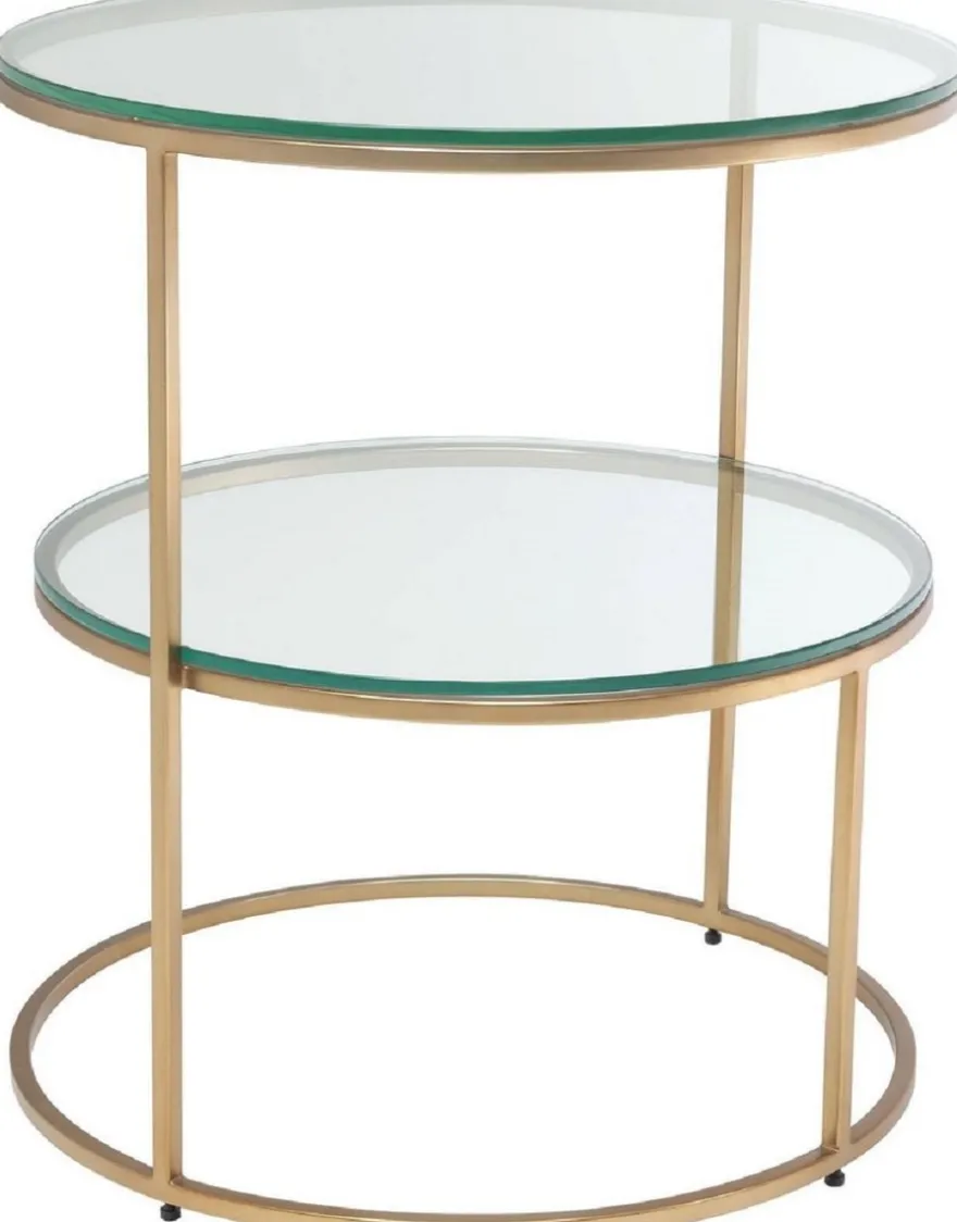Casa Padrino Luxus Beistelltisch Messingfarben Ø 50 x H. 57 cm - Runder Edelstahl Tisch mit gehärteten Glasplatten - Luxus Qualität