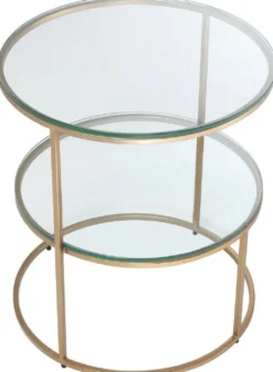 Casa Padrino Luxus Beistelltisch Messingfarben Ø 50 x H. 57 cm - Runder Edelstahl Tisch mit gehärteten Glasplatten - Luxus Qualität