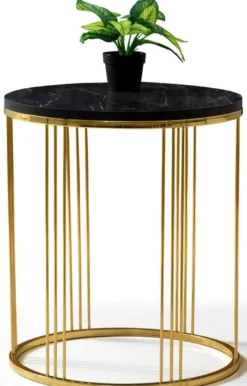 Casa Padrino Luxus Beistelltisch Gold / Schwarz Ø 47 x H. 50 cm - Runder Tisch mit Marmorplatte - Wohnzimmer Möbel