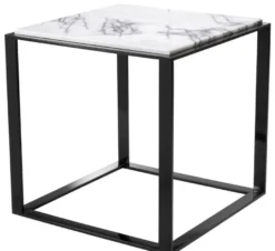 Casa Padrino Luxus Beistelltisch Hochglanzschwarz / Weiß-Lila 56 x 56 x H. 56 cm - Edelstahl Tisch mit Marmorplatte - Luxus Wohnzimmer Möbel