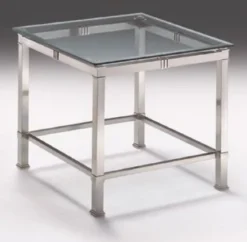 Casa Padrino Luxus Beistelltisch Silber 60 x 60 x H. 48 cm - Quadratischer Messing Tisch mit Glasplatte - Luxus Wohnzimmer Möbel