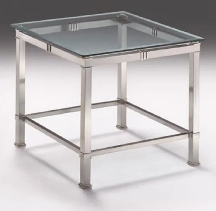 Casa Padrino Luxus Beistelltisch Silber 60 x 60 x H. 48 cm - Quadratischer Messing Tisch mit Glasplatte - Luxus Wohnzimmer Möbel